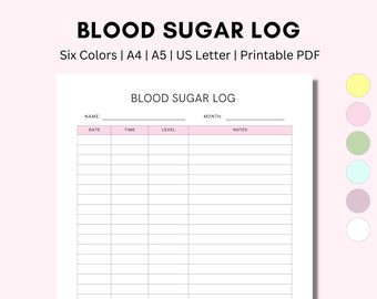 Blood Sugar Log Printable, Blood Sugar Reading Tracker, Blood Glucose Tracker, Diabetes Printable, Planner Inserts, PDF, A5, A4, Letter