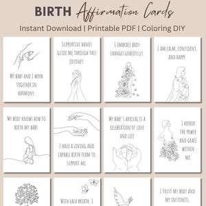 Confirmation de la naissance de 32 cartes imprimables, téléchargement numérique, citations positives de naissance, confirmation de la naissance, confirmation de la grossesse, cartes à colorier, PDF