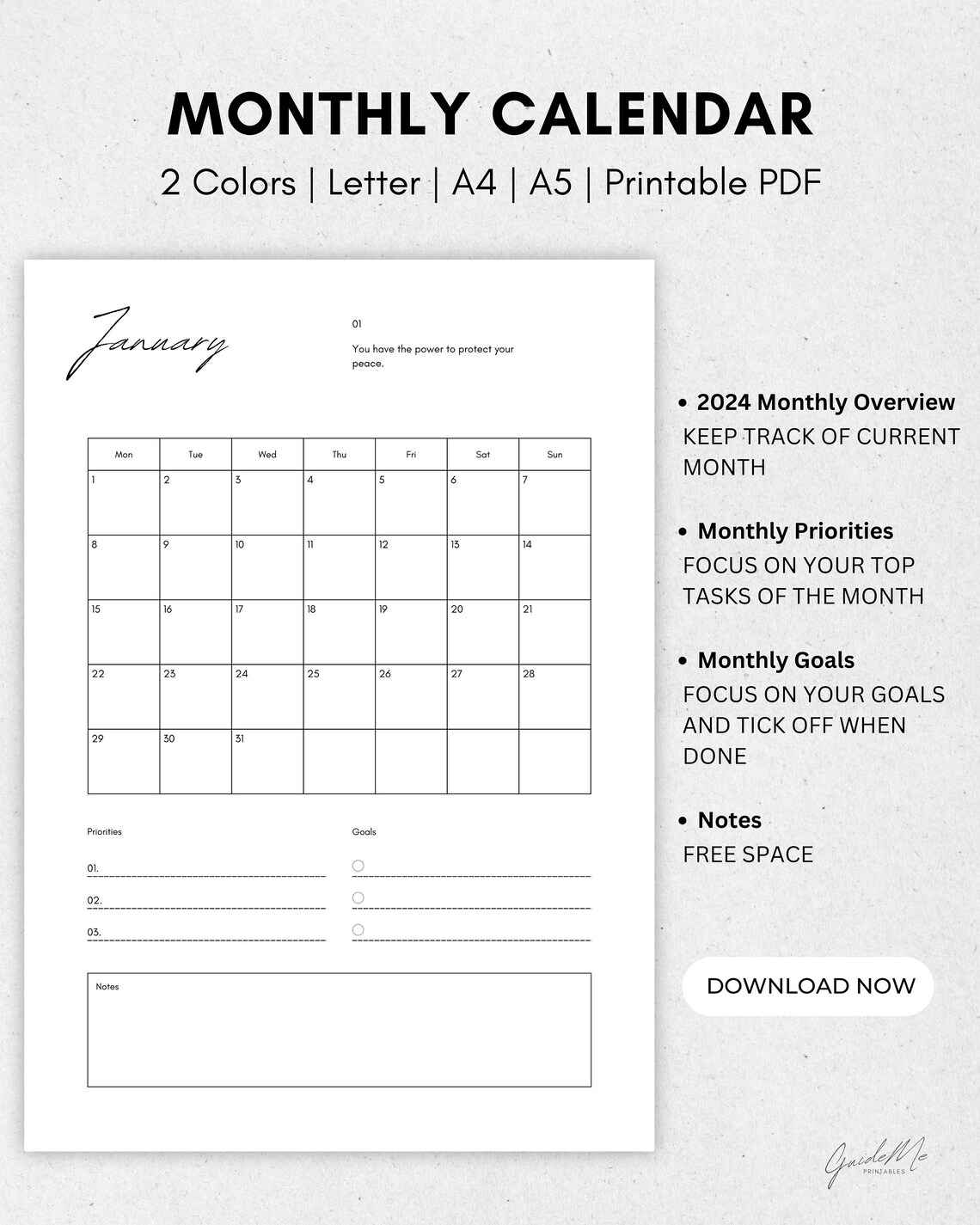 Printable Calendar 2024, Monthly Organizer, 2024 Monthly Planner