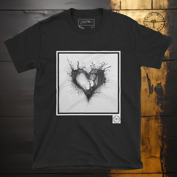 Bleeding Heart Shirt, Abstract Dripping Heart Black And White Tee Shirt, Fluid Art T-Shirt, Splash Graphic Top, Unisex Cotton Gildan