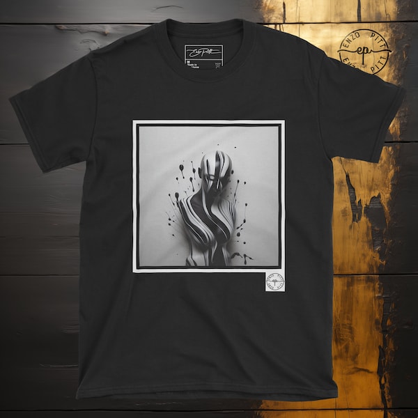 Abstract Ephemeral Woman Shirt, Black And White Contemporary Tee Shirt, Fluid Art T-Shirt, Splash Graphic Top, Unisex Cotton Gildan