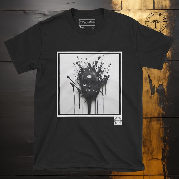 Ephemeral Dripping Face Shirt, Abstract Black and White Tee Shirt, Contemporary Fluid Art T-Shirt, Modern Graphic Top, Unisex Cotton Gildan