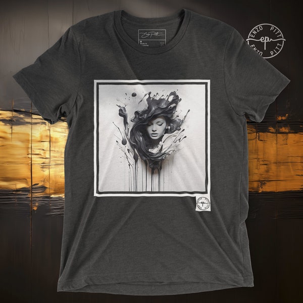 Abstract Ephemeral Woman Shirt, Black And White Contemporary Tee Shirt, Fluid Art T-Shirt, Splash Graphic Top, Unisex Triblend Bella Canvas