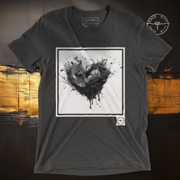 Bleeding Heart Shirt, Abstract Dripping Heart Black And White Tee Shirt, Fluid Art T-Shirt, Splash Graphic Top, Unisex Triblend Bella Canvas