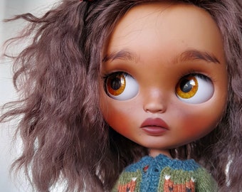 Custom Blythe doll personalized afro dark skin mohair