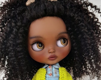 Bambola Blythe personalizzata personalizzata con capelli naturali afro scuri