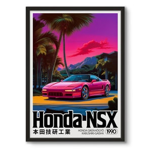 Póster rosa Honda NSX, impresión artística de coche surrealista, dormitorio, salón, arte de pared, decoración del hogar, regalo, enmarcado, 50 x 70 40 x 50 30 x 40 cm