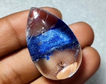 Blue Lodolite Quartz Pear Shape 33x22x5 MM Cabochon Loose Gemstone, Top Quality Gemstone, Pendant, Necklace, 40 Ct. Cabochon For Sale