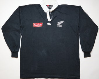 New Zealand All Blacks 1994/1996 vintage long sleeve home rugby shirt jersey Canterbury black top adult men’s size L large camiseta trikot