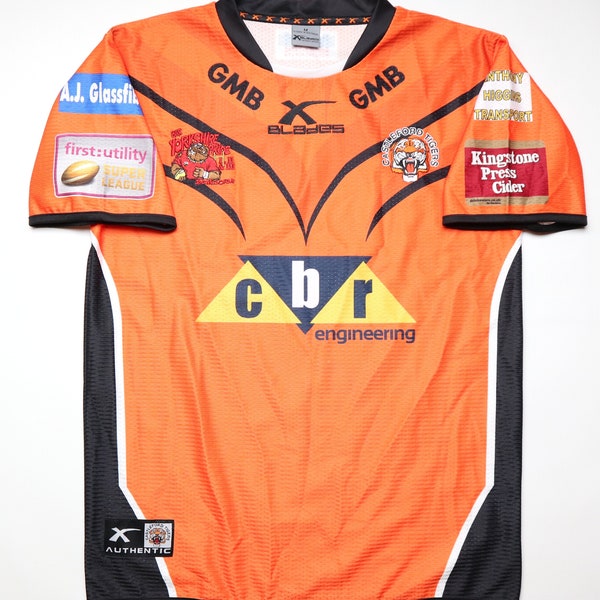 Castleford Tigers 2016/2017 home rugby league shirt jersey XBlades orange black top adult men’s size M medium camiseta trikot