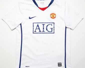 Manchester United 2008/2009 vintage away football shirt soccer jersey Nike ManUnited white top boy’s size L large camiseta trikot
