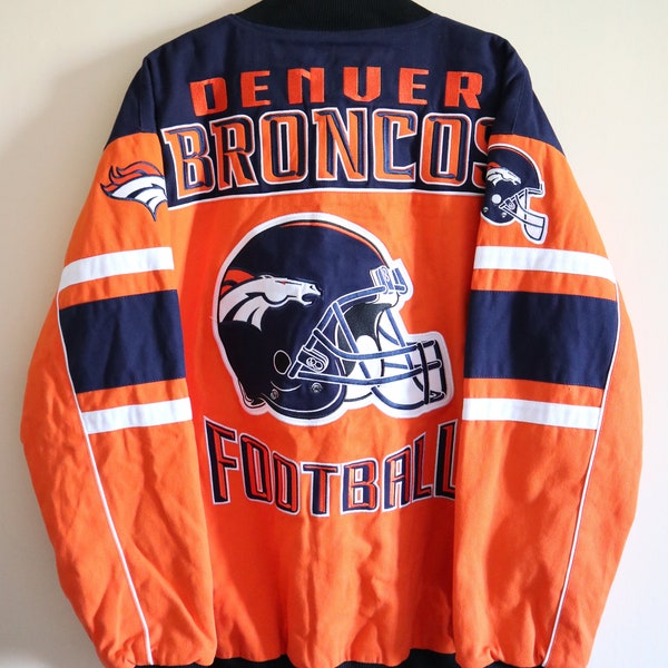 NFL Team Apparel Denver Broncos Football Snap Jacke Bomber orange gestickter Helm großes Logo Oberteil Herren Gr. 4XL