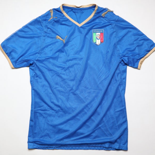 Itali FIGC 2007/2008/2009 home football shirt soccer jersey maglia calcio camiseta kit trikot Puma men's S small Euro '08 vintage blue mesh