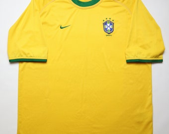 Brasilien 2000/2001/2002 Vintage Heimtrikot Fußballtrikot Nike gelbes CBF-Top für Erwachsene, Herrengröße XL, extra großes Camiseta-Trikot