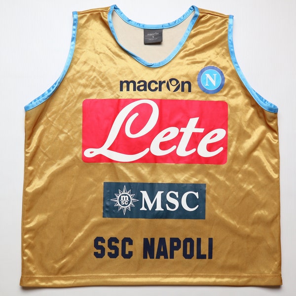 SSC Napoli training football tank vest shirt soccer jersey maglia calcio Macron men's S small sleeveless vintage vtg retro gold Italy gym