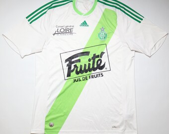 Maillot de football extérieur de l'AS St. Saint-Etienne 2009/2010 maillot de football maillot carrossage trikot Adidas homme taille XL vintage vtg France blanc