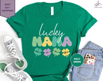 Personalized Lucky Mama Shirt, Mama and Kid's Name St Patricks Day Shirt, Mama Shirt, Mom and Me Matching Tee, Gift for Mama, Mom Lucky Tee