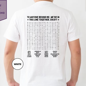 Funny Interactive Disneyland T-Shirt, Fun Word Search Puzzle Shirt, Waiting in Line, Disneyland Rides, Disneyworld, Word Find, Line Game