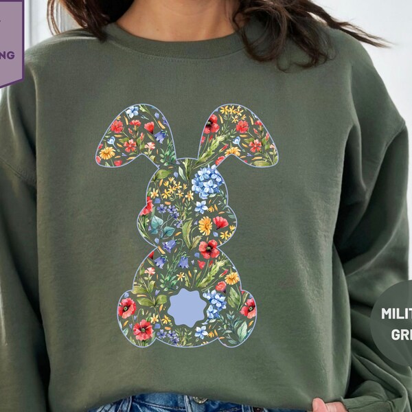 Rabbit Sweatshirt, Floral Bunny Sweater, Easter Sweatshirt, Spring Sweater, Easter Sweater, Botanical Bunny Sweatshirt, Rabbit Sweatshirt