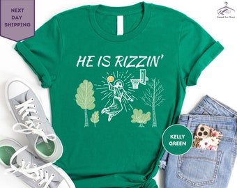 He Is Rizzin' Shirt, Funny Easter Shirt, Humor Christian Shirt, Jesus Easter Shirt, Easter Gift, Easter Day Outfit, Jesus Basketball Easter