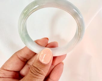 57.6MM Grade A Burmese Jadeite Bangle Milky White and Apple Green