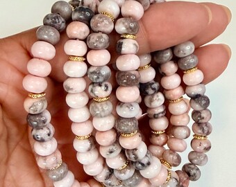 8mm Pink Zebra Jasper Rondelle Bead Bracelet