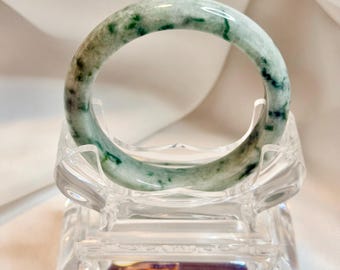 55.2 MM Grade A Burmese Jadeite Bangle Blue Base Spicy Green Flower Floating