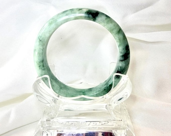 62.6MM Grade A Burmese Jadeite Bangle Green Floating Flower