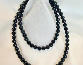 8.3mm 13in Grade A Burmese Jadeite Necklace Mocui (Darkest Green)