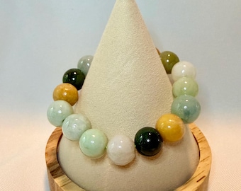 12mm Multicolor Burmese Jadeite Bead Bracelet 12mm
