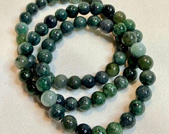 7.5mm Forest Green multicolor Jade bead Bracelet