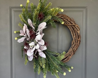 Winter Lambs Ear Wreath, holiday gift, front door wreath, mantel wreath