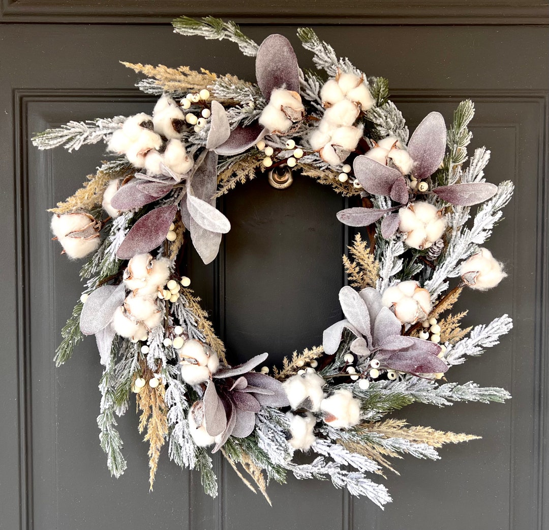 Cotton Lamb’s Ear Winter Wreath, Front Door Wreath, Holiday Wreath ...