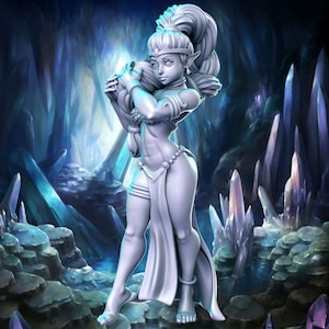 Shata pinup fantasy female miniature | Unpainted 3d printed in 12k resin Collectors and painters model by Dungeon Pinups 75mm scale