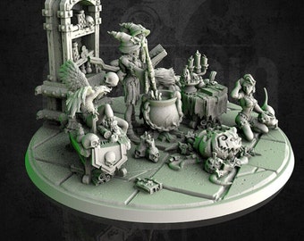 Diorama de brujas de Halloween: miniatura a escala de 32 mm/75 mm de Claudio Casini Art