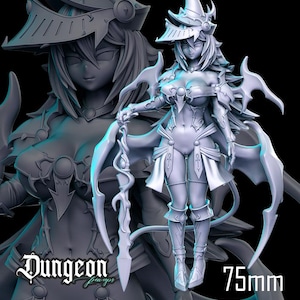 75mm Dark Magician miniature by Dungeon Pinups in SFW or NSFW variant.  Unpainted, 3d printed in 12k resin. Collectors and painters display