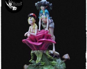 Diorama de resina de fantasía femenina, Yunin y Fia, estatua sin pintar a escala 1:12