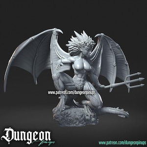 Draconica fantasy female miniature | Unpainted 3d printed in 12k resin. Collectors and painters figurine by Dungeon Pinups 75mm scale