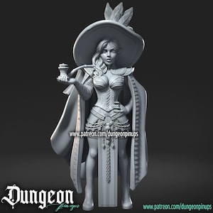 Witch fantasy female miniature | Unpainted 3d printed in 12k resin. Collectors and painters figurine by Dungeon Pinups 75mm scale