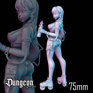 75mm Inline Two miniature by Dungeon Pinups in SFW or NSFW variant.  Unpainted, 3d printed in 12k resin. Collectors and painters display