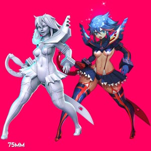 75mm Scissor Girl miniature by Dungeon Pinups in SFW or NSFW variant.  Unpainted, 3d printed in 12k resin. Collectors and painters display