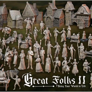 Townsfolk Miniatures: 58 Village NPCs, RPG Fantasy Minis (35mm)