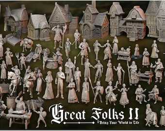Miniaturas de aldeanos: 58 PNJ de aldea, miniaturas de fantasía RPG (35 mm)