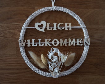 Makramee Kranz Herzlich Willkommen, Türkranz, Fensterdeko, Wanddeko, Dekoration, Geschenk, Hochzeit