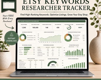 Etsy Keyword Research Tracker Spreadsheet | SEO Planner (Google Sheets Template)
