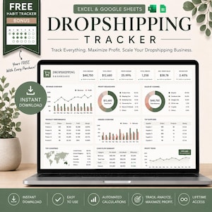 Dropshipping-spårningsark | Shopify-försäljningsspårning Google Sheets Excel | E-handelsinstrumentpanel | TikTok Shop Amazon-vinstkalkylator |