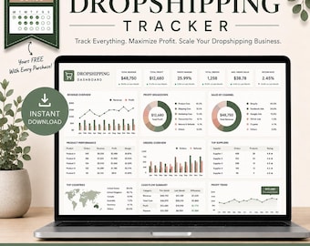 Dropshipping Tracker Spreadsheet | Shopify Sales Tracker Google Sheets Excel | Ecommerce Dashboard | TikTok Shop Amazon Profit Calculator |