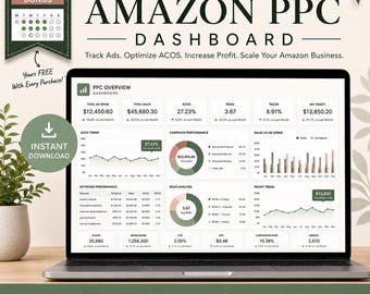 Amazon PPC Tracker Spreadsheet | Amazon Ads Dashboard | FBA PPC Optimization Tool | Ecommerce Seller Template | Acos Tacos Tracker