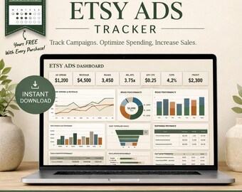 Etsy Ads Tracker Spreadsheet | ROAS Calculator, CPC CTR (Digital Download)