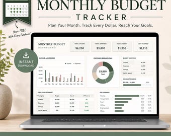 Monthly Budget Spreadsheet | Finance Tracker, Savings Dashboard (Google Sheets + Excel)